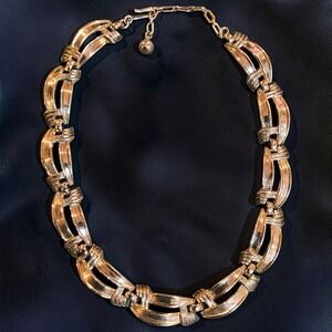 Vintage Signed Trifari Two Tone Link Necklace 1970s-1980s